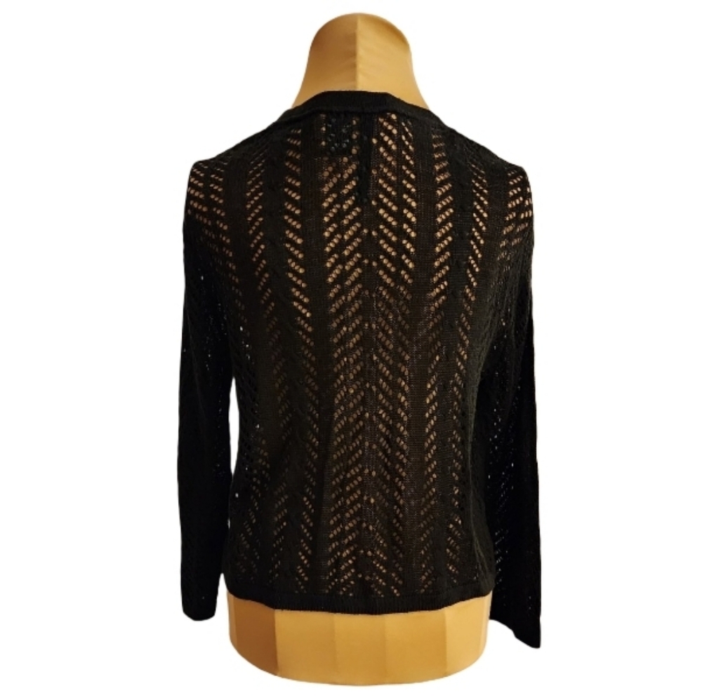 Isabella Rodriguez Black‎ Crochet Open Cardigan Women's Large - Picture 2 of 5